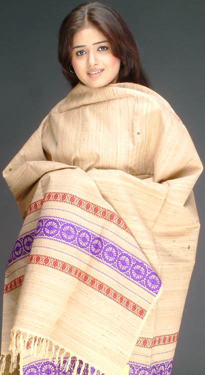 Camel-Colored Silk Shawl from Assam
