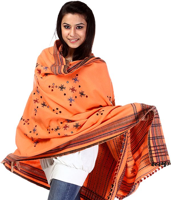 Coral Shawl from Kutchh with Mirrors and Thread Weave
