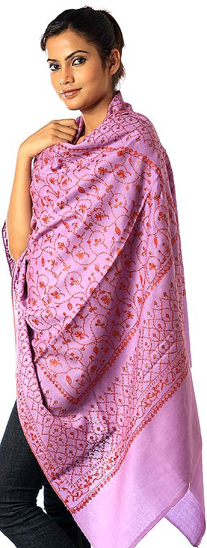 Lavender Tusha Shawl with Needle Embroidery All-Over