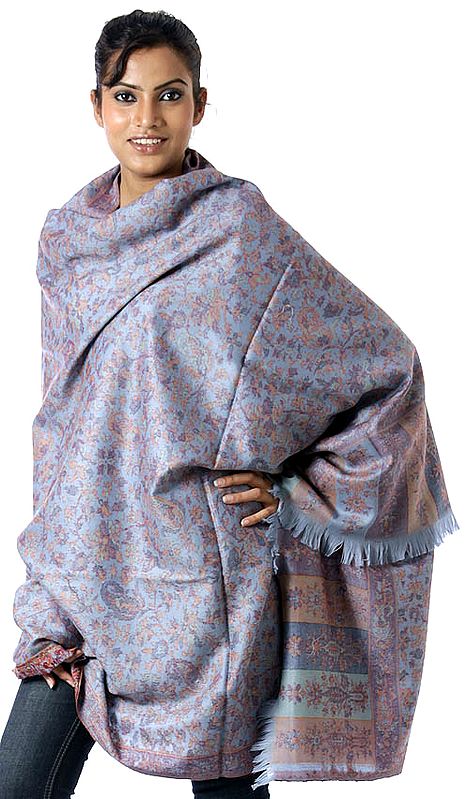 Light-Blue Kani Shawl with Multi-Color Weave
