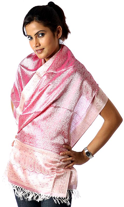 Handwoven Pink Banarasi Stole with Tanchoi Weave