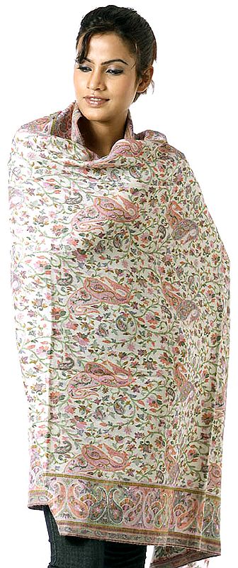 Ivory Kani Shawl with Multi-Color Woven Paisleys