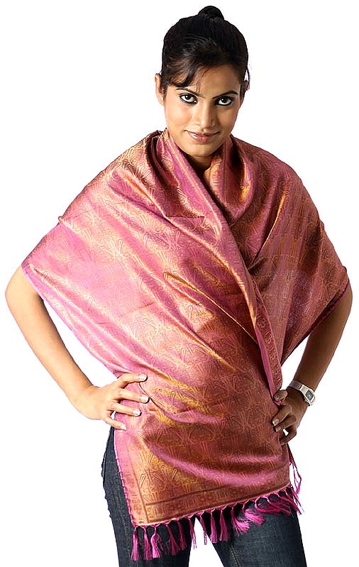 Pink Tehra Banarasi Stole Hand-Woven with All-Over Paisleys