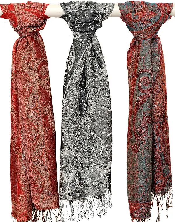 Lot of Three Jamawar Scarves