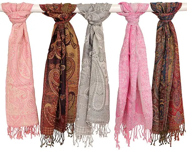 Lot of Five Jamawar Scarves