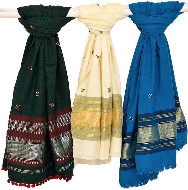 Lot of Three Woven Shawls from Kutchh with Mirrors