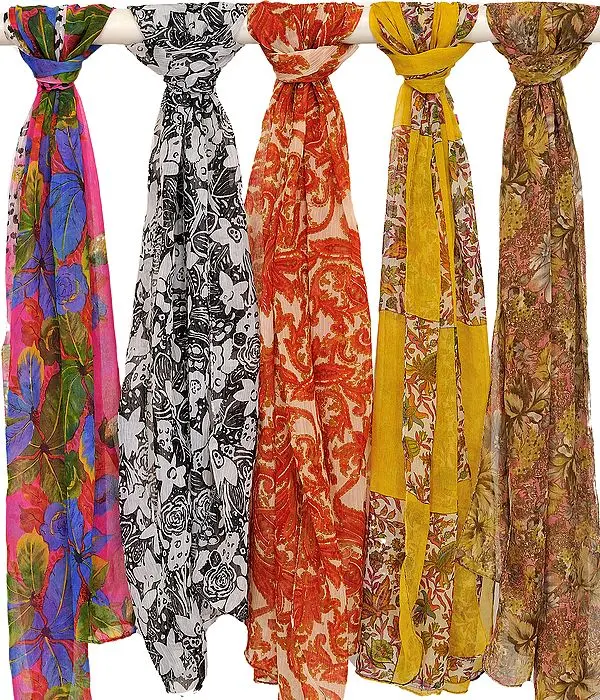 Lot of Five Printed Scarves