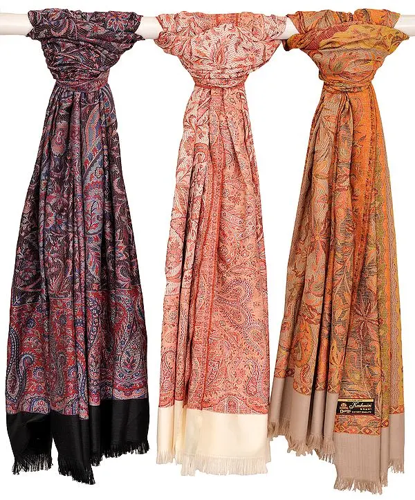 Lot of Three Woven Jamawar Shawls