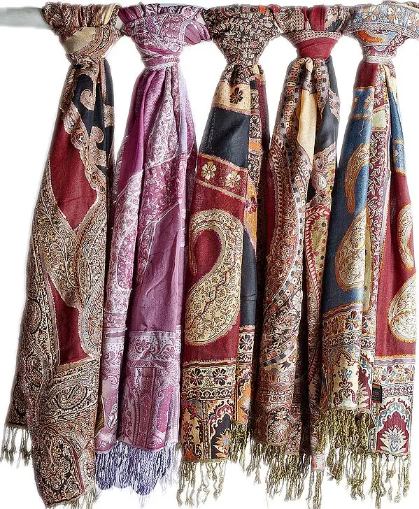 Lot of Five Jamawar Stoles with Sequins