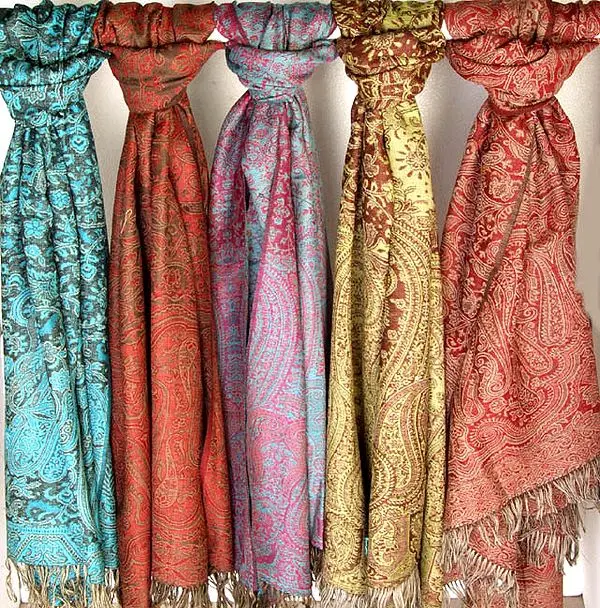 Lot of Five Reversible Jamawar Stoles