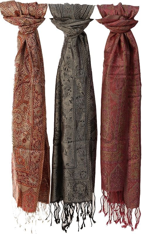 Lot of Three Super-Silk Jamawar Scarves