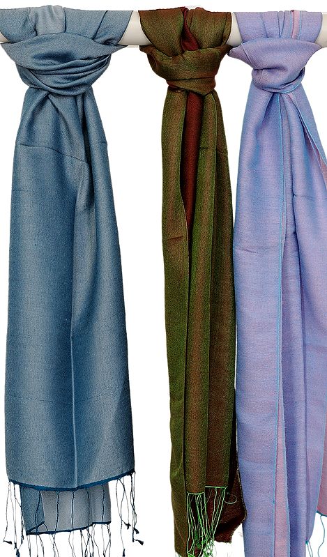 Lot of Three Plain Water Pashmina Stoles from Nepal