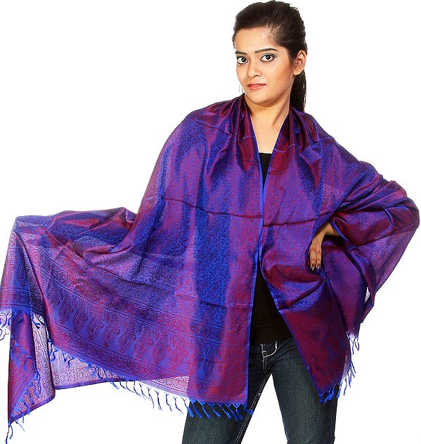 Dazzling-Blue Banarasi Shawl with Tanchoi Weave