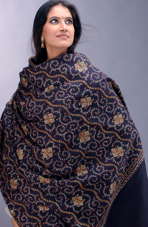 Deep Blue Shawl with Kantha Stitch Embroidery
