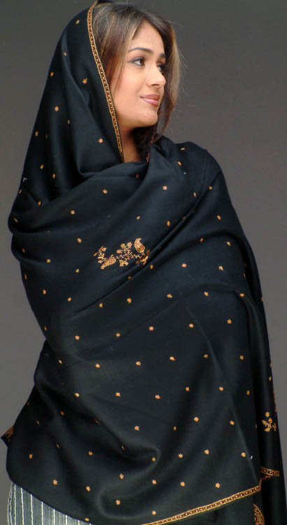 Elegant Black Shawl with All-Over Bootis