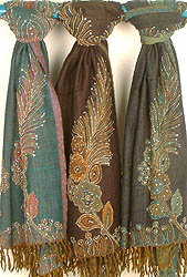 Lot of Three Floral Shawls with Beadwork