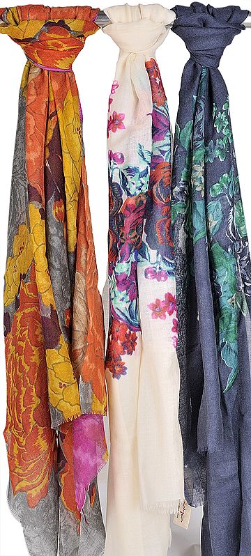 Assorted Lot of Three Floral Printed Stoles