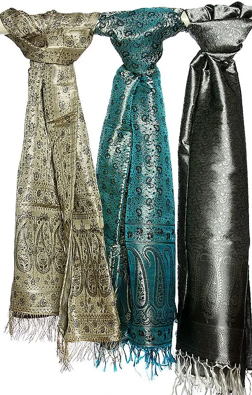 Lot of Three Brocaded Stoles from Banaras
