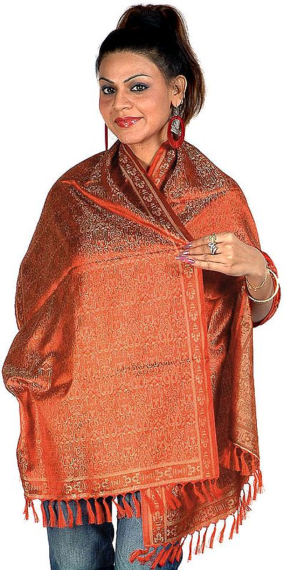 Tehra Banarasi Stole Hand-Woven with All-Over Paisleys