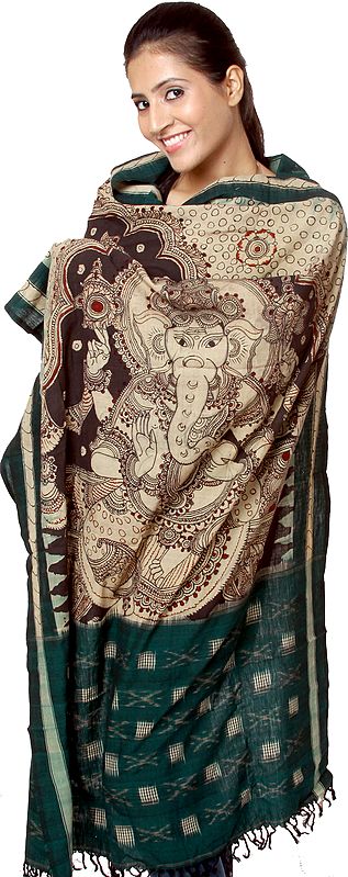 Ganesha Kalamkari Painted Shawl from Andhra Pradesh