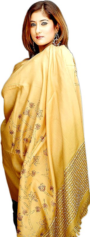 Goldenrod Kullu Shawl with Thread Weave and Sequins