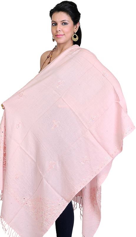 Gossamer-Pink Aari Stole from Amritsar with Embroidered Beads