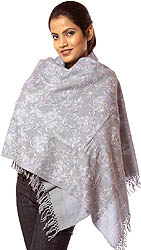 Gray Stole with Aari Embroidery and Sequins