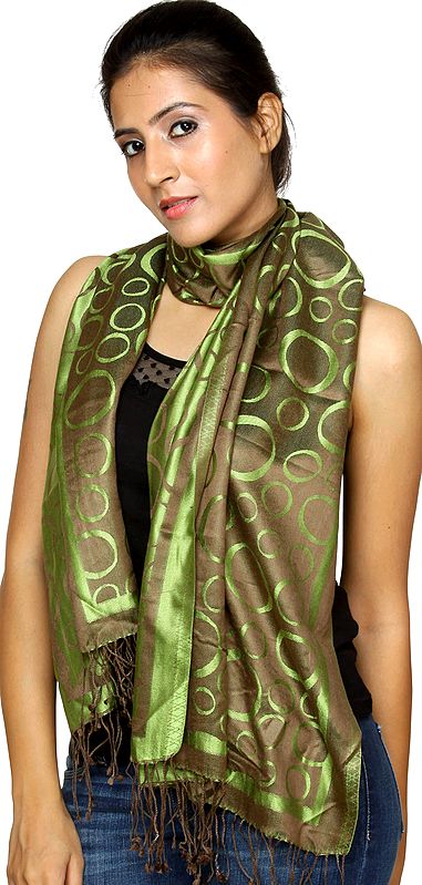 Green and Gray Reversible Stole with Woven Circles