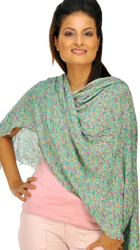 Green Floral Printed Bamboo Scarf