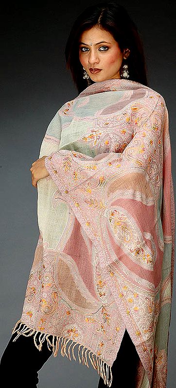 Hand Embroidered Multi-Color Jamawar Stole
