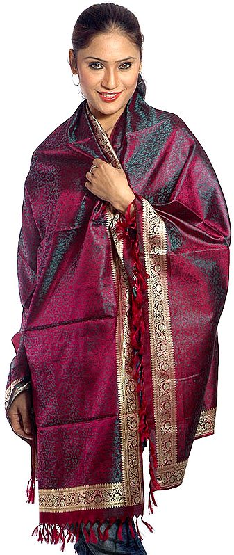 Handwoven Purple Banarasi Shawl with Tanchoi Weave