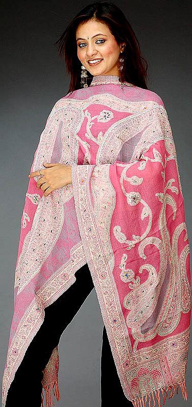 Hot-Pink Stole with Sequins and Beads