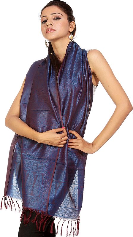 Infinity-Blue Banarasi Scarf with Tanchoi Weave