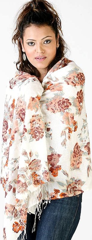 Ivory Floral Printed Stole