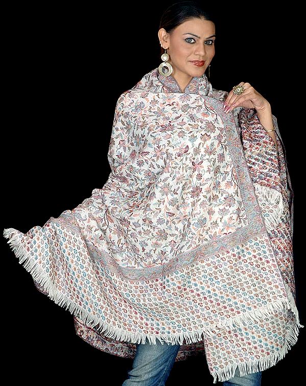 Ivory Kani Shawl with All-Over Multi-Color Weave