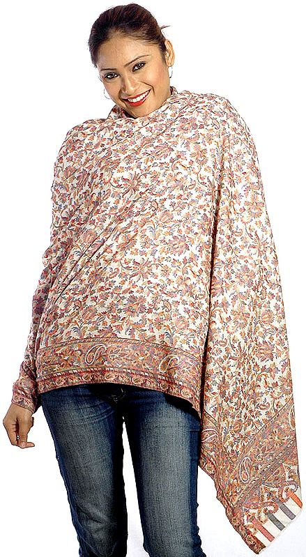 Ivory Kani Shawl with Densely Woven Flowers