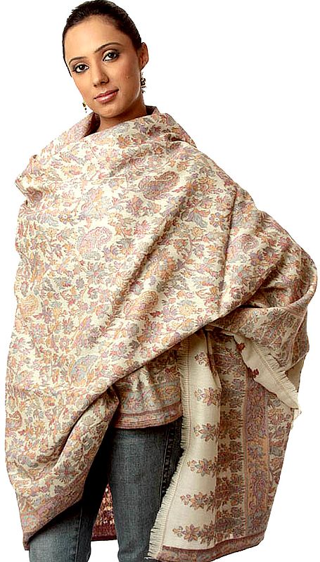 Ivory Kani Shawl with Multi-Color Thread Weave