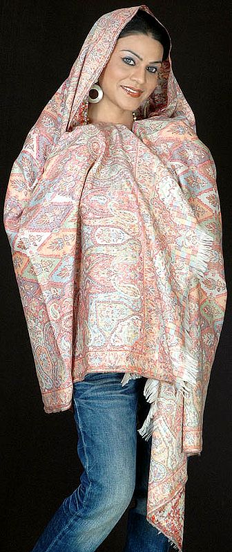 Ivory Kani Shawl with Multi-Color Weave All-Over
