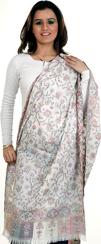 Ivory Kani Stole with All-Over Woven Flowers