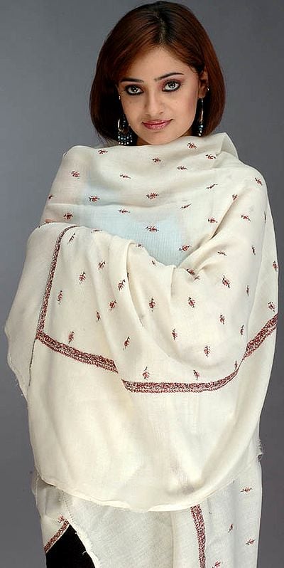 Ivory Shawl with Embroidered Bootis