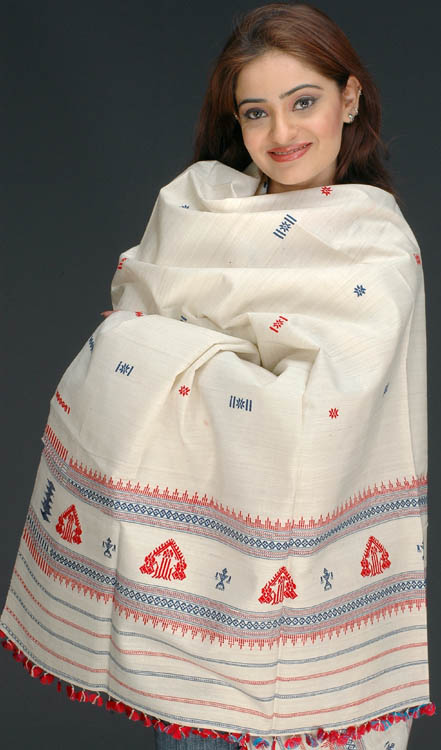 Ivory Silk Shawl from Assam