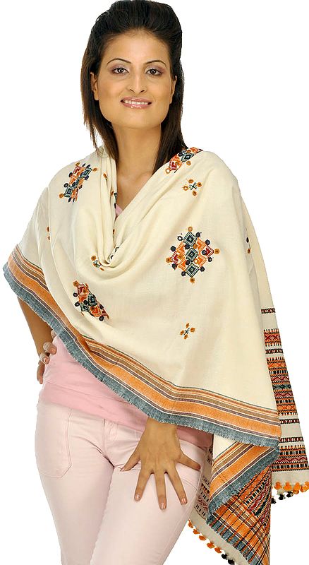 Ivory Woven Shawl from Kutchh