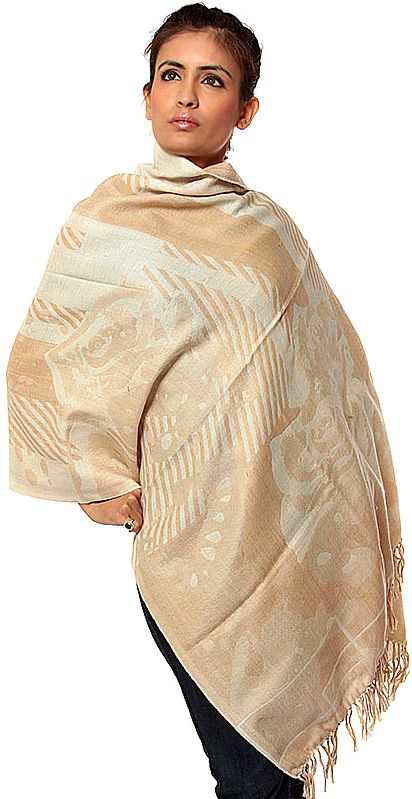 Ivory Jamawar Stole with Modern Weave