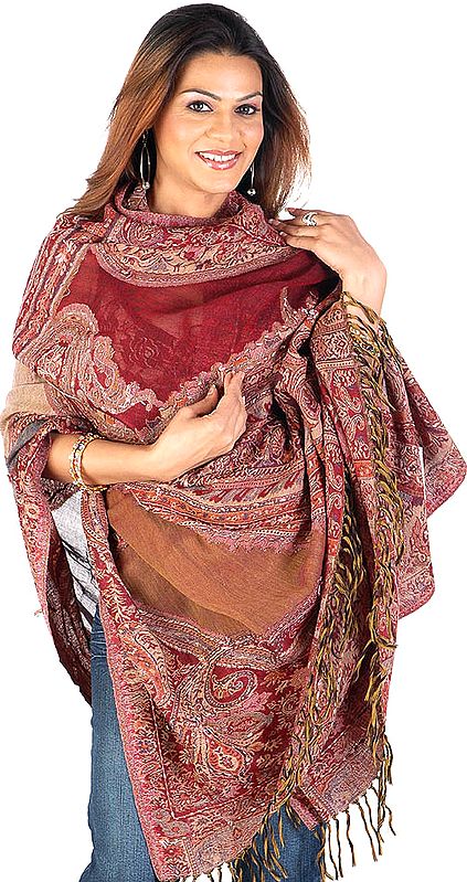 Jamawar Shawl with All-Over Kantha Embroidery