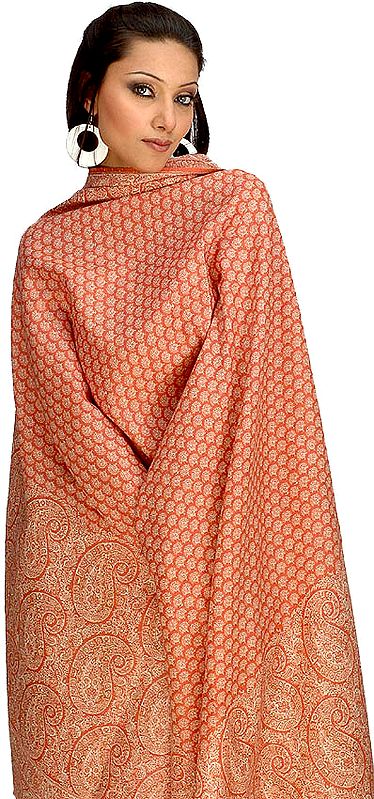 Jamawar Shawl with All-Over Weave and Paisley Border