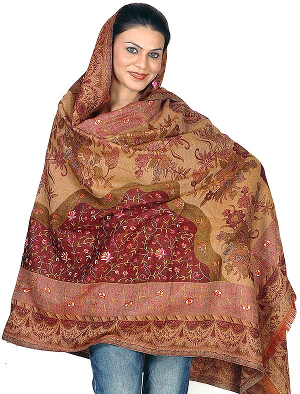 Jamawar Shawl with Floral Weave and Aari Embroidery