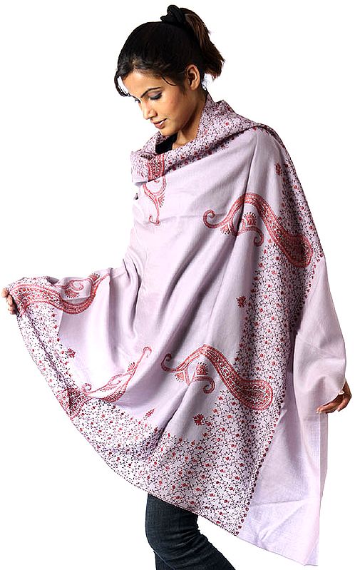 Lilac Tusha Shawl with Sozni Embroidery by Hand
