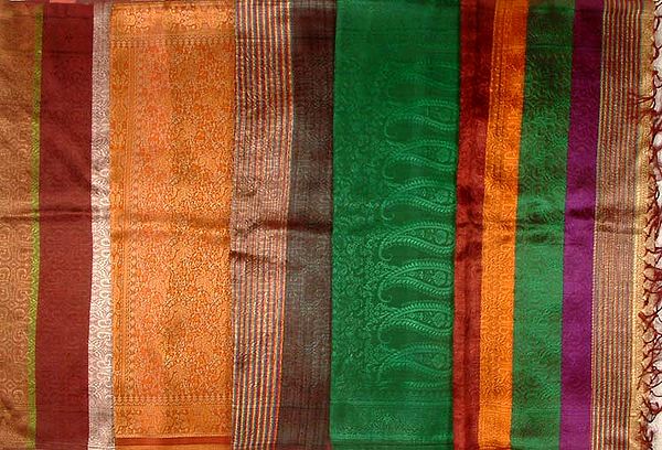 Lot of Five Banarasi Stoles with Tanchoi Weave