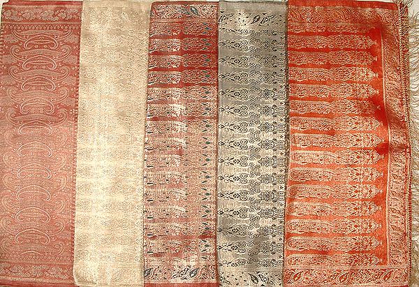 Lot of Five Brocaded Stoles from Banaras