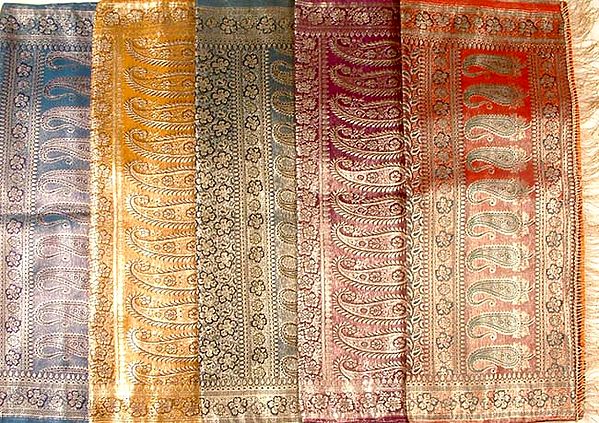 Lot of Five Brocaded Stoles from Banaras